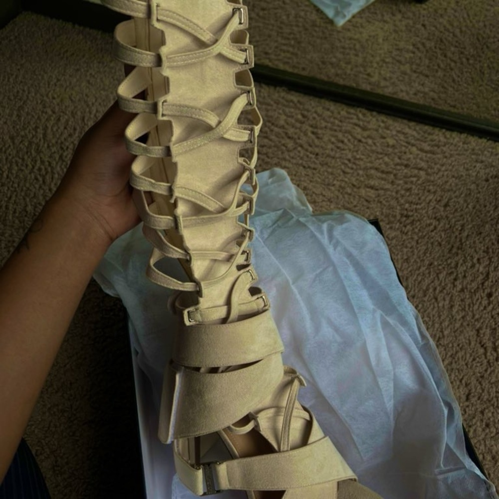 Beige Strappy Gladiator Sandals